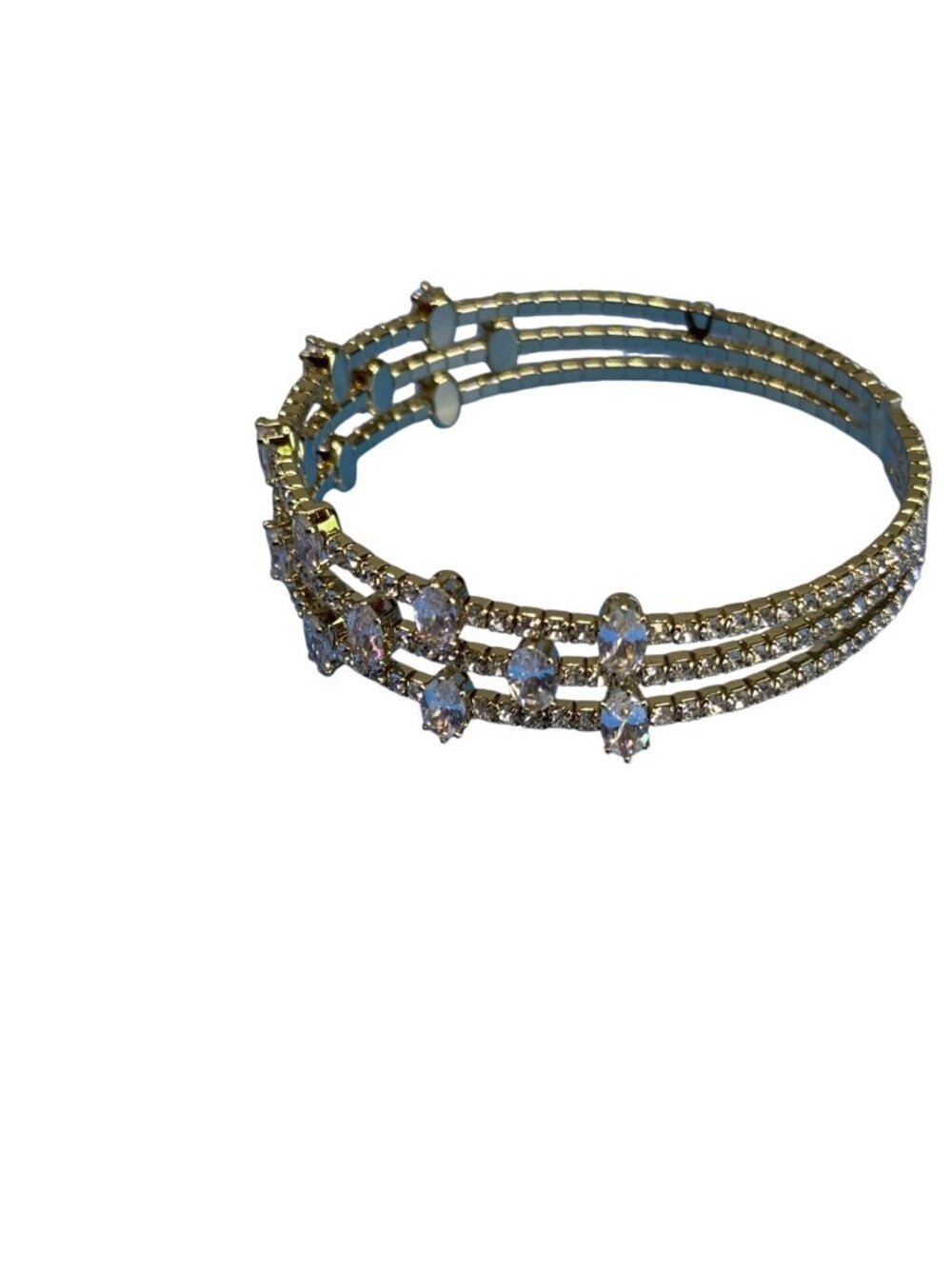 Triple Row Gold Tone Cuff Bracelet With Marquise Cut Crystal Rhinestones - Picture 7 of 7